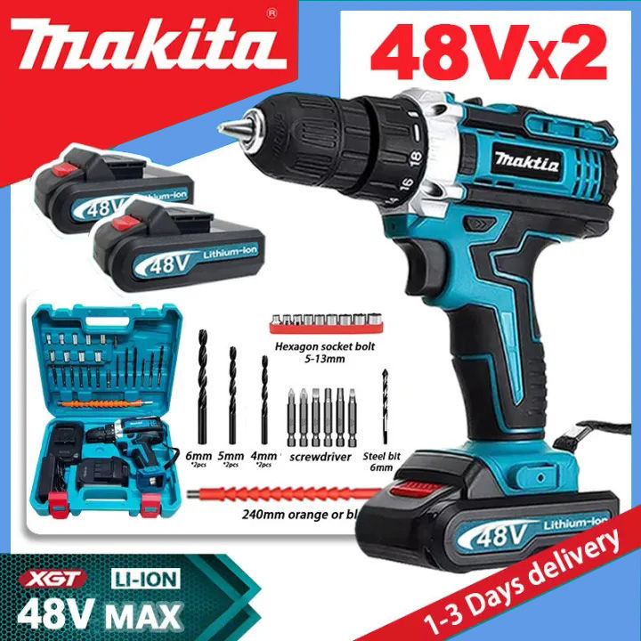 MAKITA Electric Hand Drill Tool Sets 48V Hand Drill Heavy Duty Cordless ...