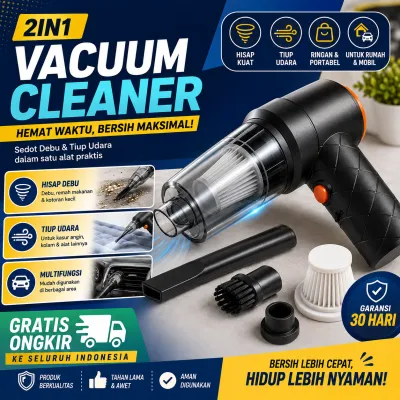BAYAR DITEMPAT - Vacuum Cleaner Portable Mini 2 in 1 Tanpa Kabel Penyedot Debu untuk Rumah Mobil Kasur Serba Guna Bisa Di Cas