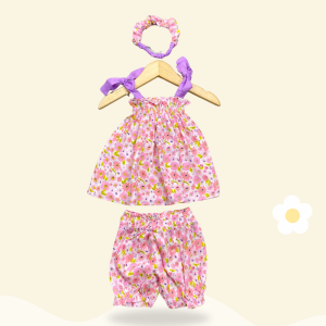 SETELAN PAMELA by MIAGI ONESET BAYI MODEL TALI INCLUDE HEADBAND 3-18 BULAN