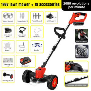 198V Battery Cordless Lawn Mower Rechargeable Heavy Duty Portable Home Electric Lawn Mower Battery Replacement Machine(One-year warranty)