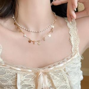 MillionGrid Luxury Butterfly Tassel Necklace For Women Elegant Double Layer Clavicle Chain Necklace Party Wedding Jewelry