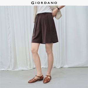 Giordano Beau Monde Women Mid rise pleated wide leg shorts Free Shipping 13406343