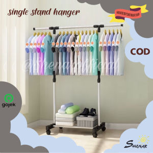 Murah Meriah Single Stand Hanger Aster Single Pool/ Gantungan Baju/ Gantungan Berdiri/ Ada Slot/ 4 Roda/ Rak Portable Shenar