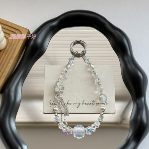 Light luxury pearl alloy half butterfly tassel phone chain crystal keychain decorative chain bag hanging decoration