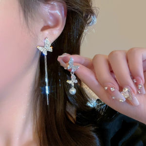 good 999 Fashion Sweet Butterfly Pearl Zircon Irregular Earrings ES69146