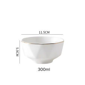 Chén kim cương màu trắng viền vàng. Chén sứ cao cấp màu trắng phong cách đơn giản sang trọng.