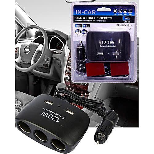 1511 INCAR USB & THREE SOCKETS 120W EXTENDED SOCKET 12V/24V CAR