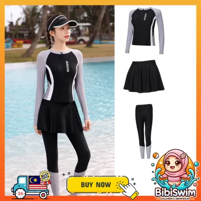 BIBISWIM Swimming Women Swimsuit Swimwear Beach Long Sleeve Skirt Surf Snorkeling Baju Renang Muslim