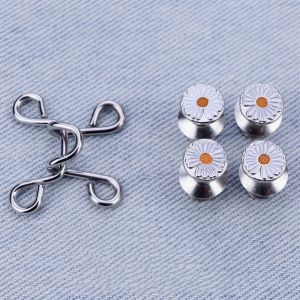 Kancing Jeans Logam Simple Adjustable Motif Bunga Daisy Kait Pengecil Lingkar Pinggang Celana PER 2 SET