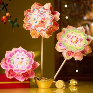 LIDIP Handmade Rotating Windmill Light Ancient Style DIY Material Package Rabbit Traditional Craft Handheld Lantern Mid Autumn Festival