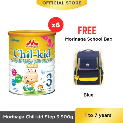 [Old Packaging] Morinaga Chil-kid Step 3 (1 to 7 years) (No Sucrose) 6 tins x 900g [Free 1 Morinaga School Bag]