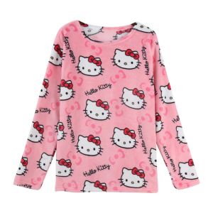 Coral Fleece Hello Kitty clothes Womens Warm Plush Cartoon Casual Home Pants Student Home long sleeves Pajamas