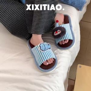WY-XIXITIAO Men and Women Cute Penguin Fish Autumn Winter Cotton Slippers Fashion One-Word Soft Sole New Couple Soft Sole Home Shoes