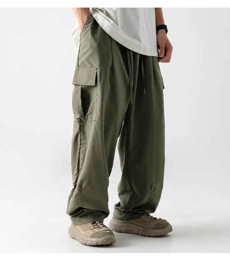 HOUZHOU Corduroy Cargo Pants Men Oversize Wide Leg Cargo Trousers Male  Streetwear Hip Hop Harajuku Green Loose Japanese Vintage