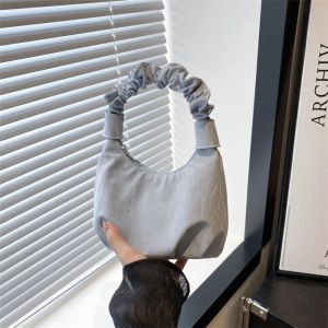 HEFEI Solid Color Wrinkled Handbag Large Capacity PU Women Armpit Bag Portable Ins Wrist Bag Women
