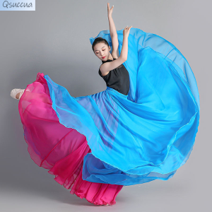 720 Degree Chiffon Skirt Ballet Belly Dance Women Two Layer Color Splicing Long Skirts Dancer Practice Wear Dance Skirt