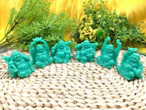 Bộ 6 tượng Phật Di Lặc Hoan Hỉ Tài Lộc Kim Tiền Xanh Cẩm Thạch( Size Lớn - Phật Ngồi )