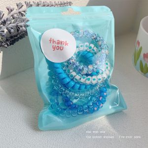 4pcs/Bag High Elastic Gradient Color Spiral Hair Rope Girl Head Rope Hair Ring Rubber Band