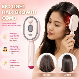 [Leave-In Essential Oil] Red Light Anti Frizz Portable Styling Comb Oilfree Hair Brush Leavein Essential Oil Massage Comb Hair Care Brush