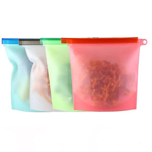 Fypo 1000ml Silicone Storage Bags Seal Fresh-keeping Bags Ziplock Reusable Food Storage Container Fridge Leakproof Fresh Bag Microwave Safe Kitchen Classification Bags Stand Style