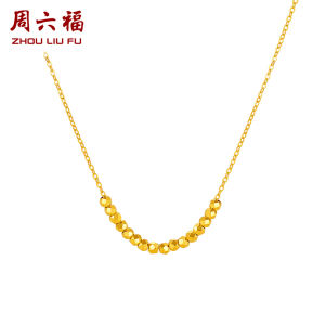 ZHOU LIU FU 周六福 24K Solid Gold Bead Pendant Necklaces Real Pure Gold Jewelry Dainty Beaded Pendant Chain for Women 45cm A0610917
