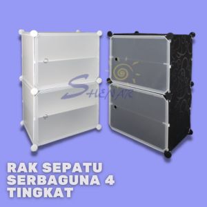 RAK SEPATU PLASTIK 1X4/ RAK SEPATU 4 LAYER TINGKAT 2 TUTUP/ RAK MULTIFUNGSI/ ADA PENUTUP ANTI DEBU/ RAK MINIMALIS SERBAGUNA 2 WARNA