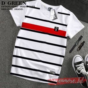 D`GREEN Tshirt PUTIH Pria Wanita Motif SALUR MERAH / Baju Wanita / Kaos Distro pria