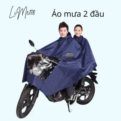 Áo mưa bigsize kiếng đèn đi xe máy vải dù vân cá tổ ong siêu rộng 1 đầu 2 đầu – áo mưa đôi 2 cổ hai lớp cho hai người loại tốt kích thước size lớn cao cấp không che đèn xe – LiMe118