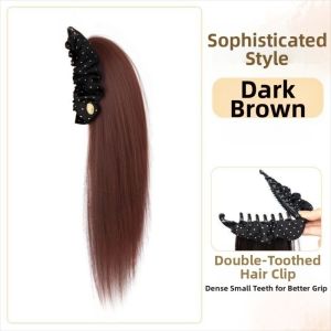 OLOPYN Elegant Banana Claw Clip Ponytail Wig Synthetic with Grab Clip Long Straight Layered Ponytail Heat Resistant Hair Extensions Polka Dot Pony Tail Hair Piece For Women