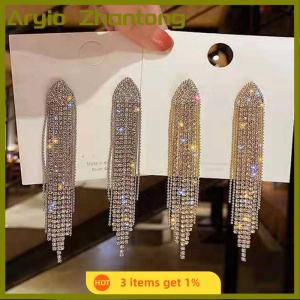 Aryio Long Tassel Full Rhinestone Drop Earrings For Women Ovsize Dangle Earrings Fashion Jewelry Accessories