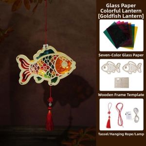 YOUSHI TOP Thủ công mỹ nghệ Đèn lồng gỗ Phong cách truyền thống Đèn LED phát sáng Trang trí lễ hội Khung trang trí đồ chơi phát sáng Họa tiết hoa Đèn cầm tay nghệ thuật bằng giấy cellophane Trung Thu