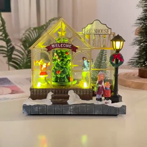 Lighted Christmas Musical Resin Village House Ornament with Rotating Tree Figurines and LED Light Holiday Party Gift