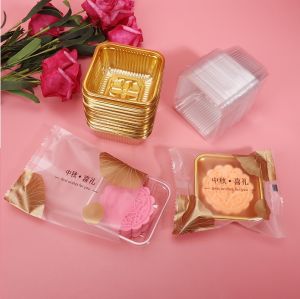 Moon Cake Tray Gold / Transparent Square Tray Medium 75g-80g 【10pcs/pack】