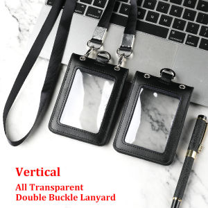 NEW Aviation Neck Lanyard Badge Holder Genuine Leather Staff Work Business Name Tag Id Lanyards Cards Cases Double sided fully transparent ID window