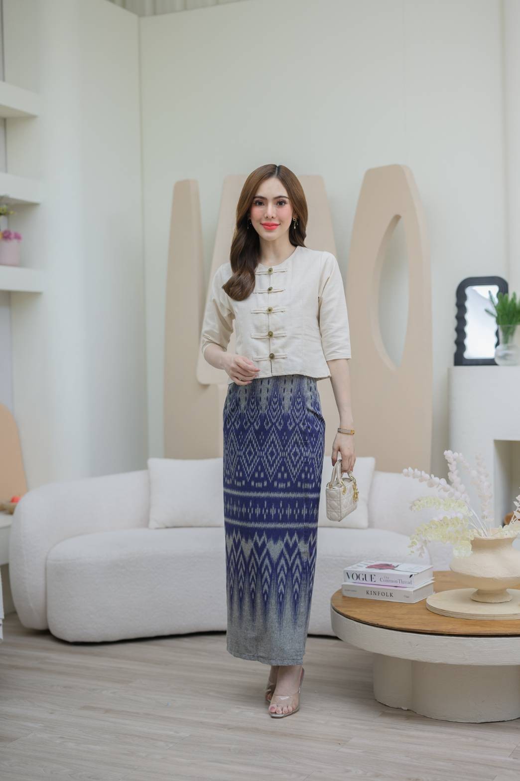 ผ้าถุงลายไทยลิซ่า ไซส์คนอ้วน ผ้าฝ้ายนุ่ม แม็กซี่ กระโปรงพันรอบ พรางพุง สีสวย มุมมองที่ 7