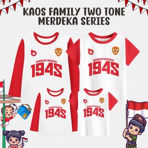 Blueskids Kaos Twotone Agustusan Couple Keluarga Lengan Panjang Pendek Indonesia Merdeka 1945