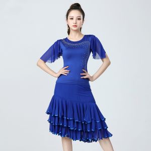 ชุดกระโปรงสำหรับแสดงเต้นรำสมัยใหม่ชุดการเต้นรำทางสังคมแขนสั้น