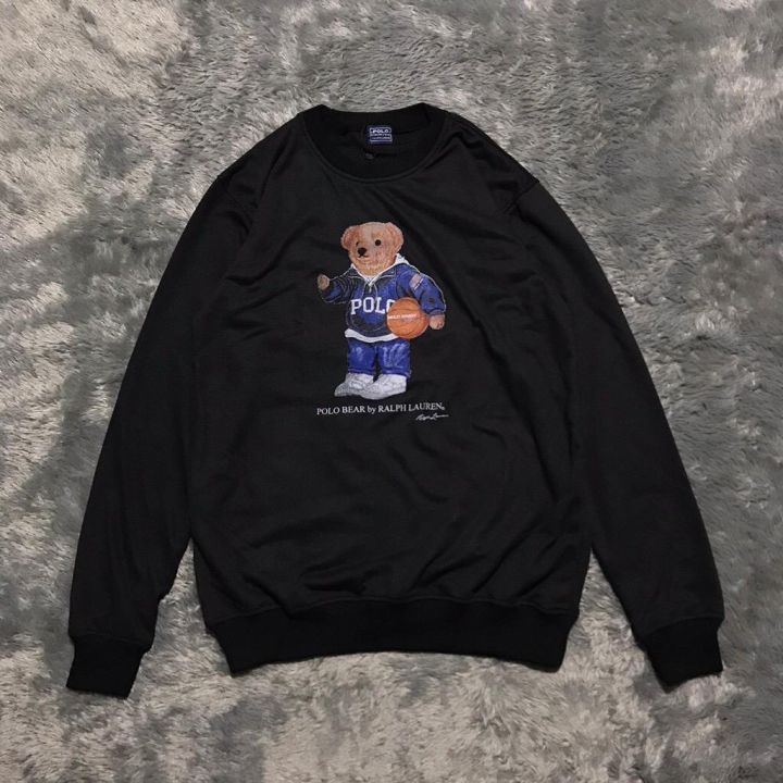 Sweater Crewneck pria Polo Bear Pria Wanita Original Warna Hitam