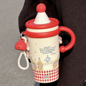 Cute insulated cup for girls 2026 New creative cartoon coffee cup large capacity with straw stainless steel insulated tumbler