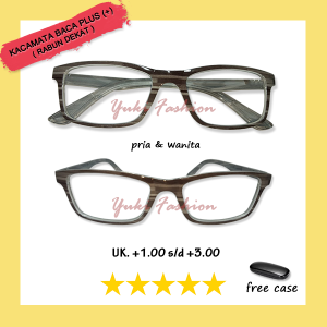 COD - Kacamata FREE BOX Lensa Plus (+) Ukuran +1.00 s.d +3.00 Pria Wanita Dewasa Kacamata Rabun Dekat Super Focus Bingkai Abu Motif Garis Elegant Model Terbaru Kacamata Jarak Dekat Khusus Baca Reading Glasses Murah Kacamata Baca Fashion Korean Style