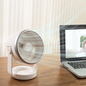 Portable 4 Speeds Air Circulating Fan 3600mah Rechargeable Desktop Fan 90° Rotate Light Weight Auto Swing Kipas