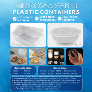 Microwavable plastic Rectangle 50 pcs per pack (clear Disposable Plastic Container)