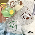 VTOM 600ml Small And Cute Plastic Water Bottle With Straw For Kids (8cm x 15cm) Drinking Botol Air Plastik Budak Murah. 