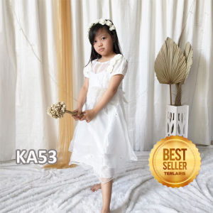 Gaun Putih Anak Perempuan 4 5 Tahun Dress Pesta Anak Cewek 9 10 Tahun Baju Baptis Anak Dress Ulang Tahun Gamis Aqiqah Anak Bahan Brukat Tile Tulle Soft Import VW01