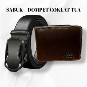Paket Hemat Beli 1 Dapat 2 Sabuk Ikat Pinggang Rel dan Dompet Pria Kualitas Baik Harga Murah
