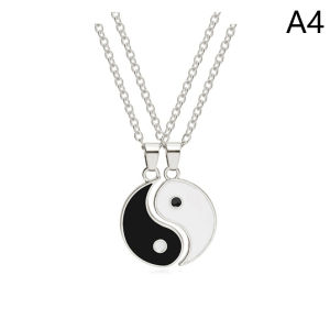Minwen 2Pcs Tai Chi Yin Yang Couple Bracelets Necklaces Set Pendant Adjustable Braid Chain Bracelet Matching Lover Bracelets Choker