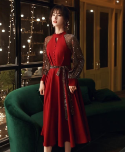 Cocoepps ĐầM Dạ HộI váy dạ tiệc phụ nữ thanh lịch Trung Quốc quần áo năm mới 2024 mới chủ nhà cá tính tiệc mỏng hơn giữa Chiều dài
