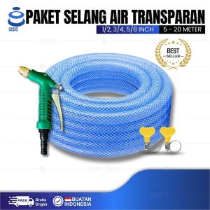 Selang Air 10-25 Meter Selang Transparan 1/2 5/8 3/4 1 Inch 1 Roll Selang Bening Taman Cuci Motor Mobil COD