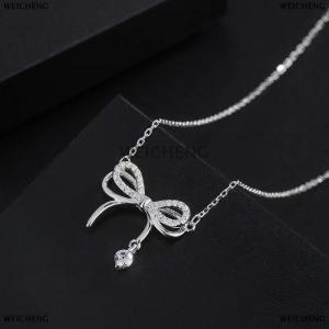 [COD] WEICHENG Fashion Double Layered Bowknot Pendant Necklace For Women Girls Elegant Versatile Necklace Clavicular Chain Jewelry Accessories