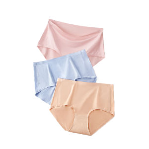 Sentexin 3 Pack High Waist Seamless Underwear Womens Ice Silk Panties Breathable Girls Briefs Plus Size M-XXL